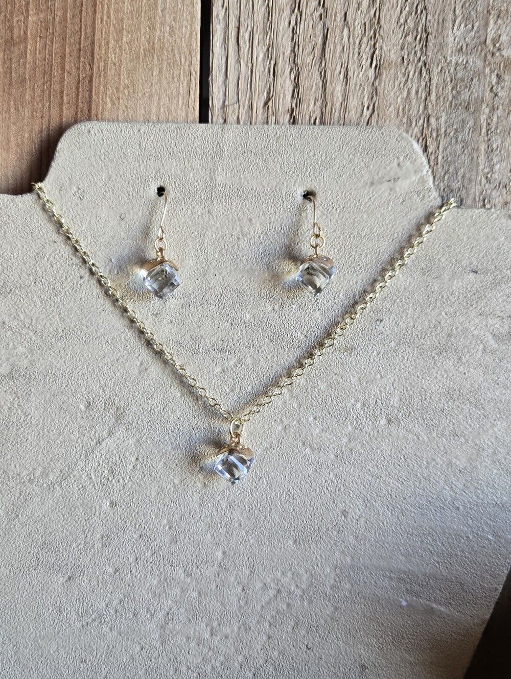Country Gypsy Faceted Aurora Crystal Cube Necklace & Earrings Set